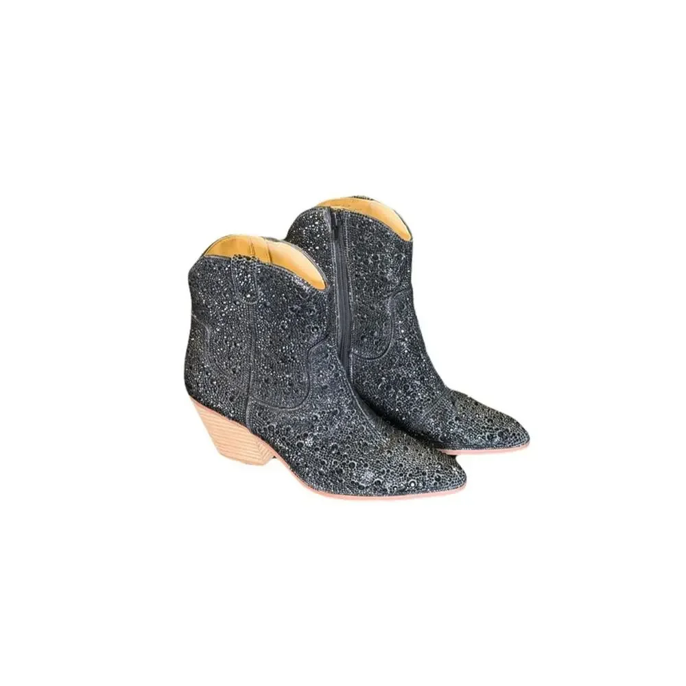 Betsey Johnson Black Ankle Booties with Glass Gems Size 7.5 - Picture 1 of 7